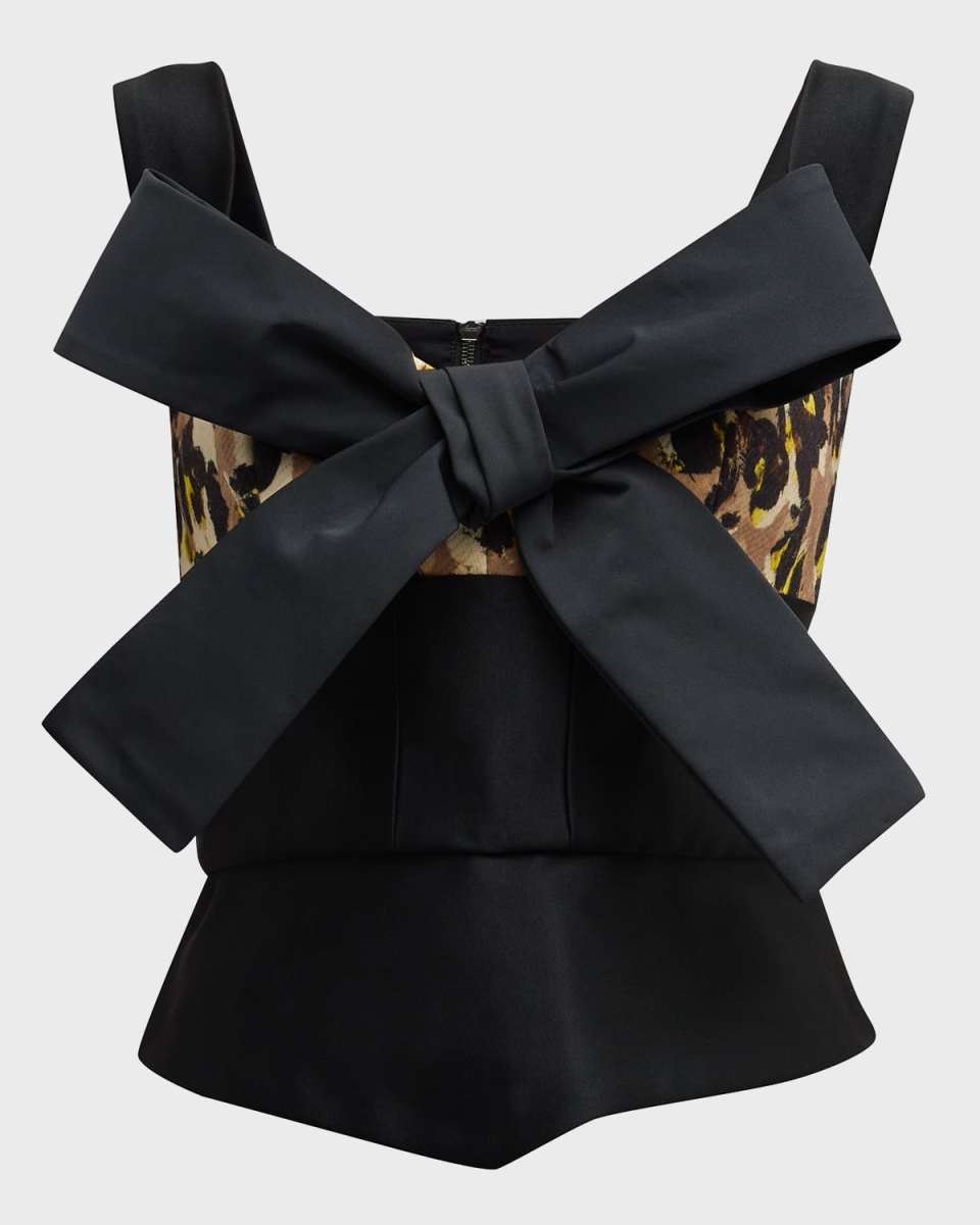 Leopard-Print Bow-Front Sleeveless Bustier Top